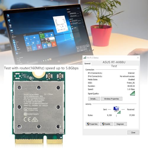 DERAPID WiFi 7 Card QCNCM865, M.2 Key E Wireless Adapter, Tri-Band 2.4GHz/5GHz/6GHz, Bluetooth 5.3, 5.8Gbps, Only for Windows 11 64-bit, Compatible with Intel AMD Laptops Includes WiFi Antennas - Image 5