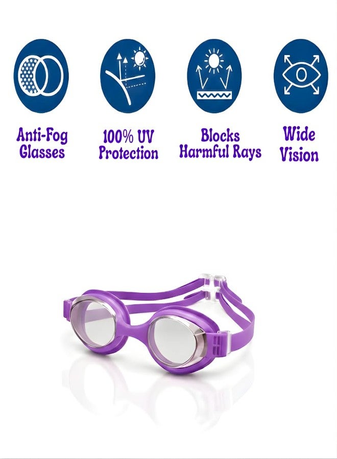 Aganta Swimming Cap and Goggles Set for Kids | Anti-Fog UV Protection Waterproof Swim Goggles | Soft Silicone Swim Cap for Boys Girls (Purple) - Image 4