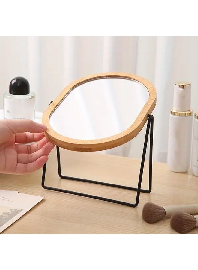 Circle Dual Sided Rotating Makeup Mirror Polished Glass Natural Wood Design No Battery Needed - Image 4