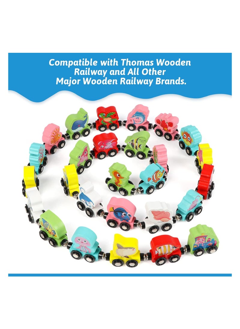 27-Piece Wooden Railway Set – Magnetic Sea Animals Car for Toddlers, Boys & Girls, Compatible with Large Brand Railway Sets, Educational Toy for Color & Animal Recognition, Ideal Gift for Ages 3+  - Image 3