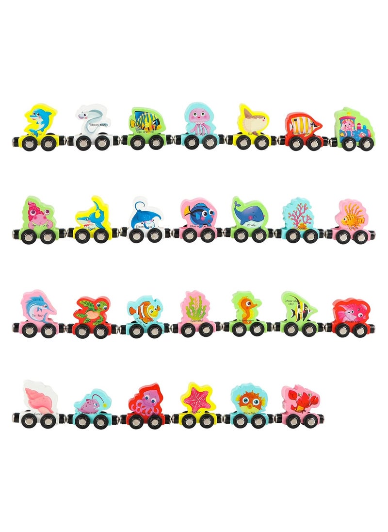 27-Piece Wooden Railway Set – Magnetic Sea Animals Car for Toddlers, Boys & Girls, Compatible with Large Brand Railway Sets, Educational Toy for Color & Animal Recognition, Ideal Gift for Ages 3+  - Image 4