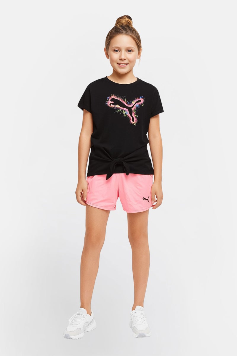 PUMA ملابس رياضية للبنات للأطفال 2 قطعة تناسب شعار العلامة التجارية قميص وسروال قصير، متعدد الألوان - Image 1