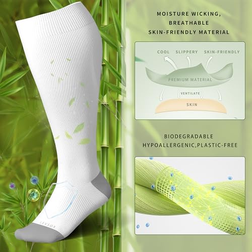 LEVSOX Plus Size Compression Socks for Women&Men Wide Calf 15-20 mmHg Knee High Extra Large Calf Support Socks for Nurse, Medical, Travel, Black, White, Wheat - Image 2