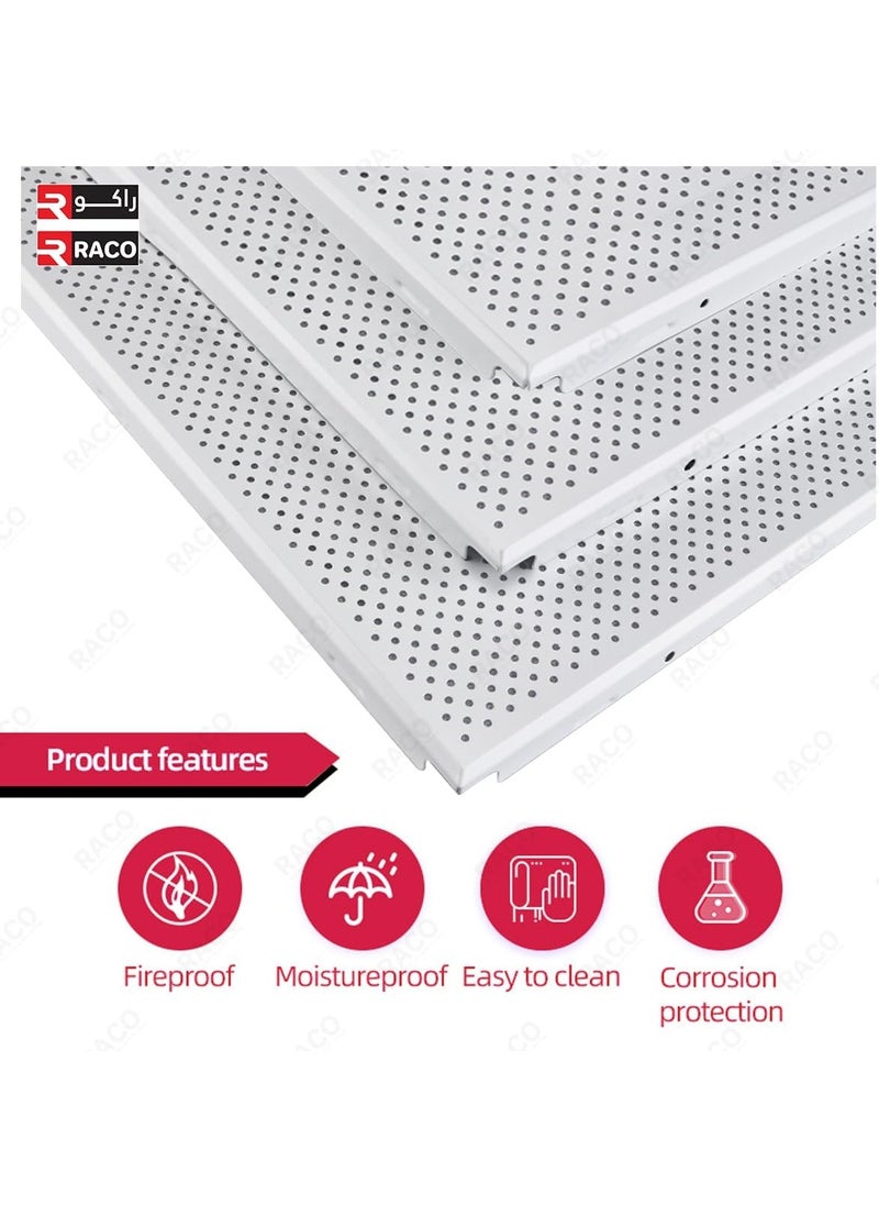 RACO RACO Perforated Aluminium Ceiling Tile | Perforated Clip-In Type Panel for Interior Decoration | White | Size: 600mm x 600mm | Perforated Style  - Image 4