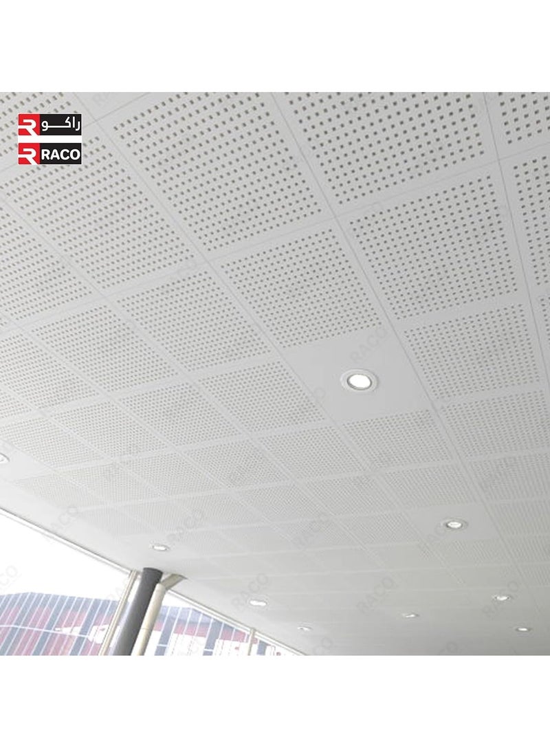 RACO Perforated Aluminium Ceiling Tile | Perforated Clip-In Type Panel for Interior Decoration | White | Size: 600mm x 600mm | Perforated Style