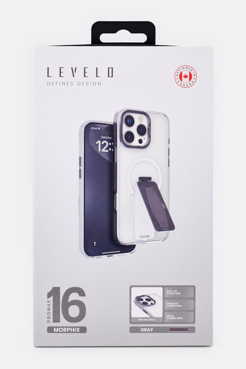 LEVELO iPhone 16 Pro Max Morphix Magsafe Case With Grip And Stand, Transparent - Image 2