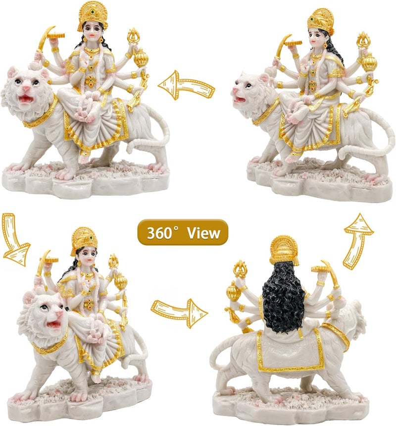 alikiki Durga MATA Idol Statue– 8.5” Marble Color Hindu Goddess Durga on Tiger Sculpture India Diwali Gifts Home Office Temple Mandir Altar Pooja Murti Item Deepavali Gifts for Indian - Image 2