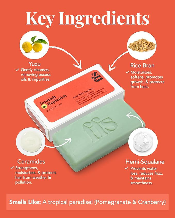 ffs Nourish Replenish Solid Shampoo Bar CrueltyFree Vegan Sulphate Free Hair Shampoo Bar wCeramides HemiSqualane Yuzu Rice Bran for Damaged Hair FFS Beauty Bar wCranberry Pomegranate - Image 3