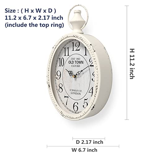 Menterry Small Retro Oval Wall Clock, Antique Old Design, White Vintage Style, Battery Operated Silent Decor Wall Clocks for Kitchen,Bedroom,Farmhouse,Bathroom (11.2" H x 6.7" W) - Image 2