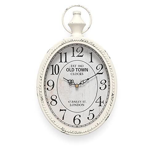 Menterry Small Retro Oval Wall Clock, Antique Old Design, White Vintage Style, Battery Operated Silent Decor Wall Clocks for Kitchen,Bedroom,Farmhouse,Bathroom (11.2" H x 6.7" W) - Image 1