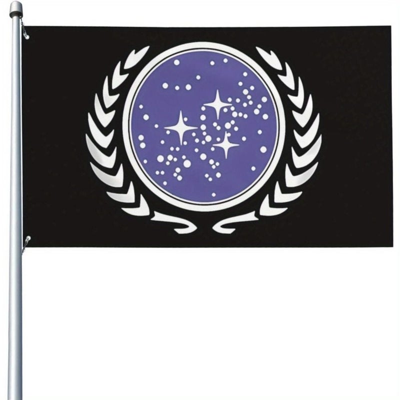 1pc Interstellar Federation Flag 2D Flat Door Banner 4x6ft Durable Polyester Indoor Outdoor Vibrant Purple And White Star Design Weather Resistant Sci Fi Home Decor Suitable For Garden Patio - Image 5
