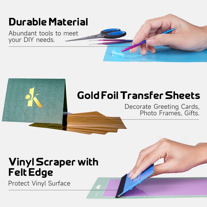GO2CRAFT Accessories Bundle, 70Pcs Ultimate Accessories and Supplies with Adhesive Vinyl Sheets, Folded Card Stock, Card Mat, Weeding Tools, Crafting Starter Kit - Image 4