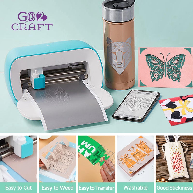 GO2CRAFT Accessories Bundle, 70Pcs Ultimate Accessories and Supplies with Adhesive Vinyl Sheets, Folded Card Stock, Card Mat, Weeding Tools, Crafting Starter Kit - Image 2