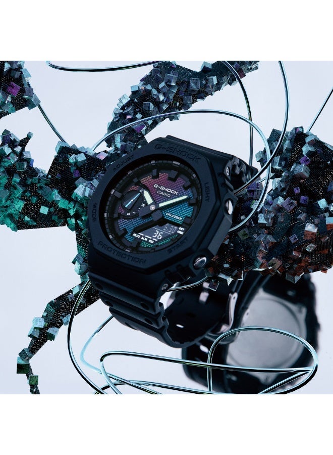 كاسيو ساعة يد كاسيو جي-شوك (Casio G-Shock) تناظرية-رقمية، باللون الأسود مع ميناء متقزح الألوان. - Image 3