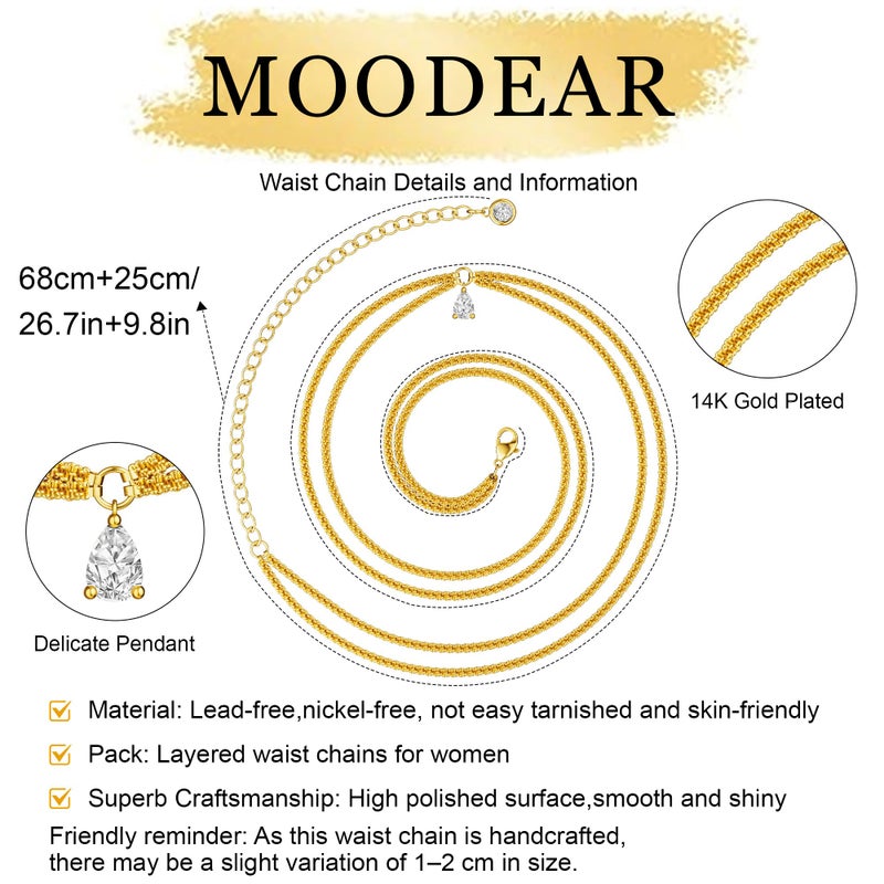 MOODEAR 14K Gold Plated Waist Chain for Women - Layered Non Tarnish Belly Chains Drop Cubic Zirconia Body Chain Waterproof Jewelry Sexy Bikini Belt Gift for Summer Beach - Image 2