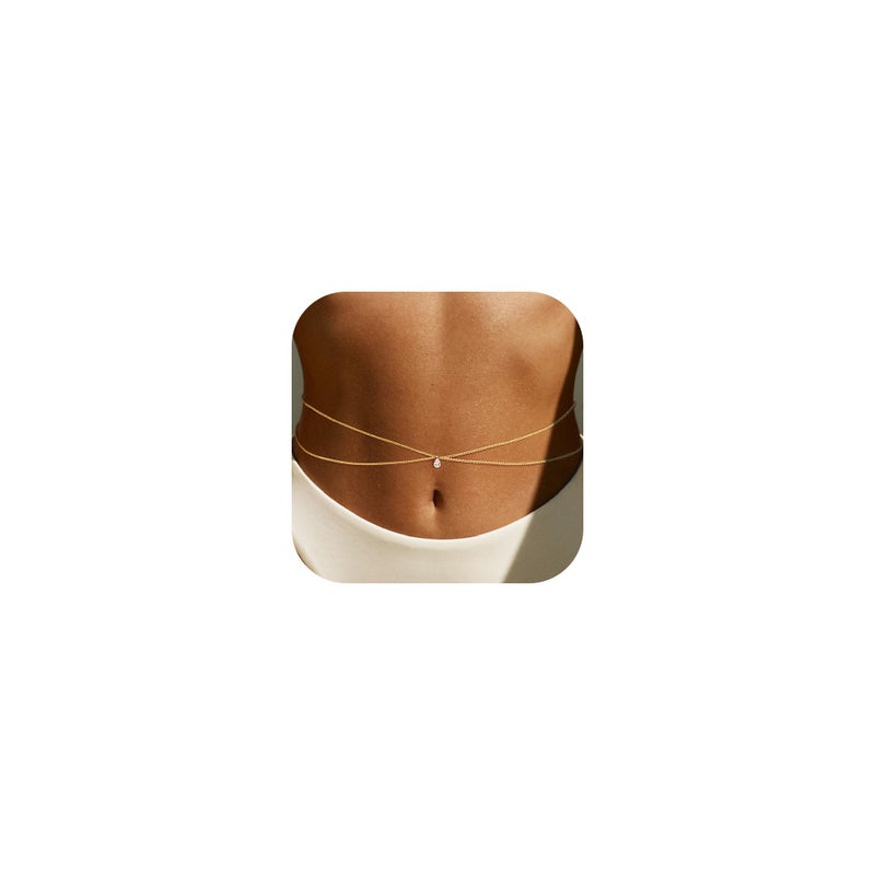 MOODEAR 14K Gold Plated Waist Chain for Women - Layered Non Tarnish Belly Chains Drop Cubic Zirconia Body Chain Waterproof Jewelry Sexy Bikini Belt Gift for Summer Beach - Image 1
