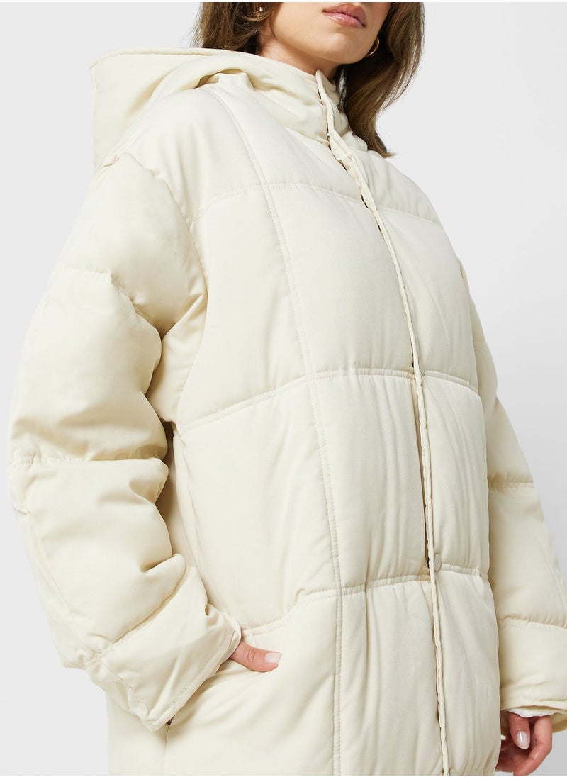 ELLA - Longline Padded Jacket With Bord Detail - Image 1
