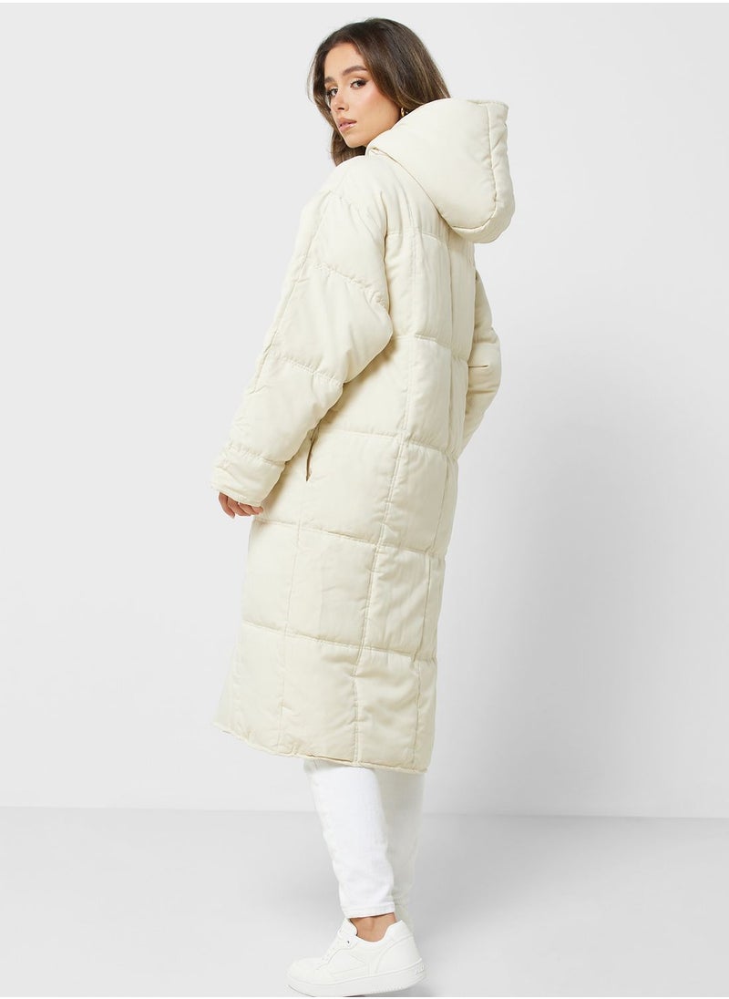 ELLA - Longline Padded Jacket With Bord Detail - Image 1
