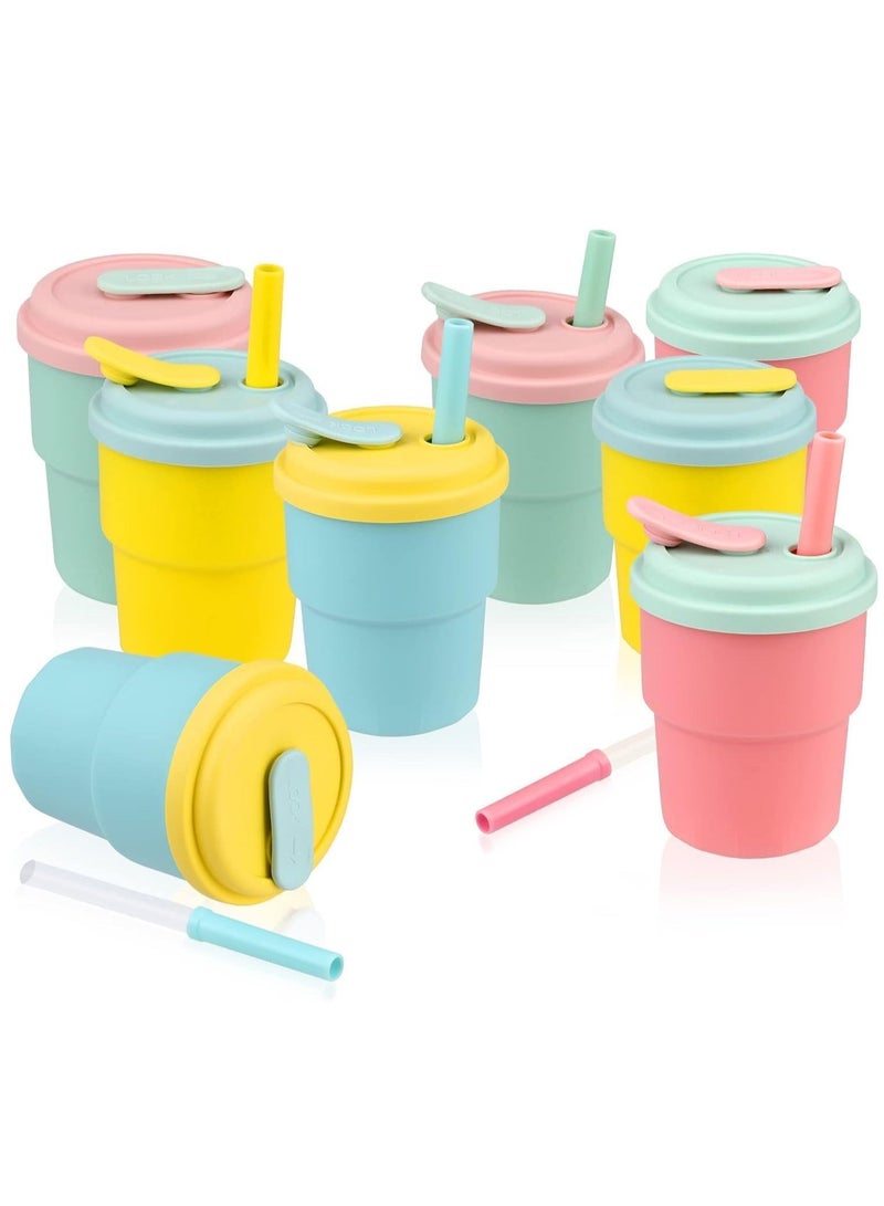 شو وو Kids Cups with Straws and Lids Tumbler Set, BPA Free Toddler Straw Silicone Sleeves & Stopper, Spill proof cups for Kids, Smoothie 8 Pcs - Image 1