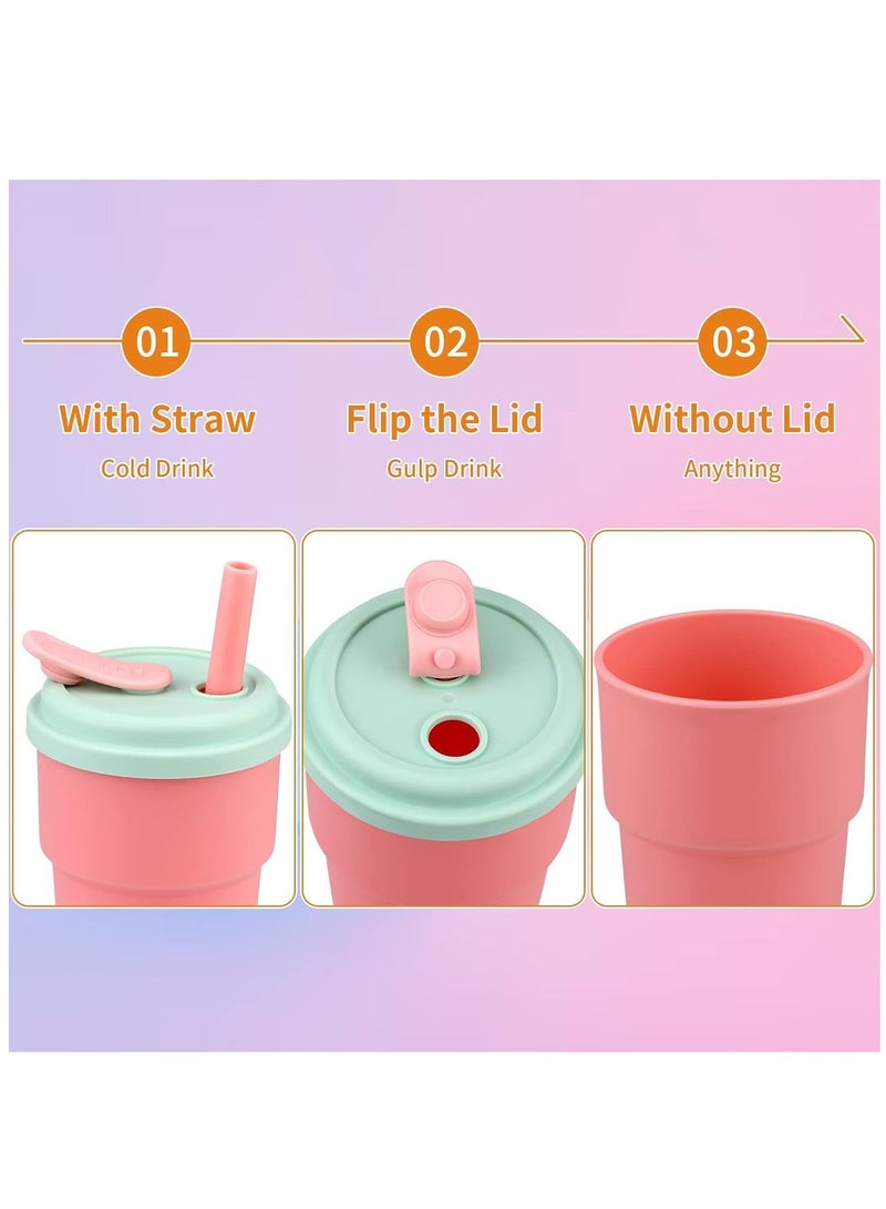 شو وو Kids Cups with Straws and Lids Tumbler Set, BPA Free Toddler Straw Silicone Sleeves & Stopper, Spill proof cups for Kids, Smoothie 8 Pcs - Image 2