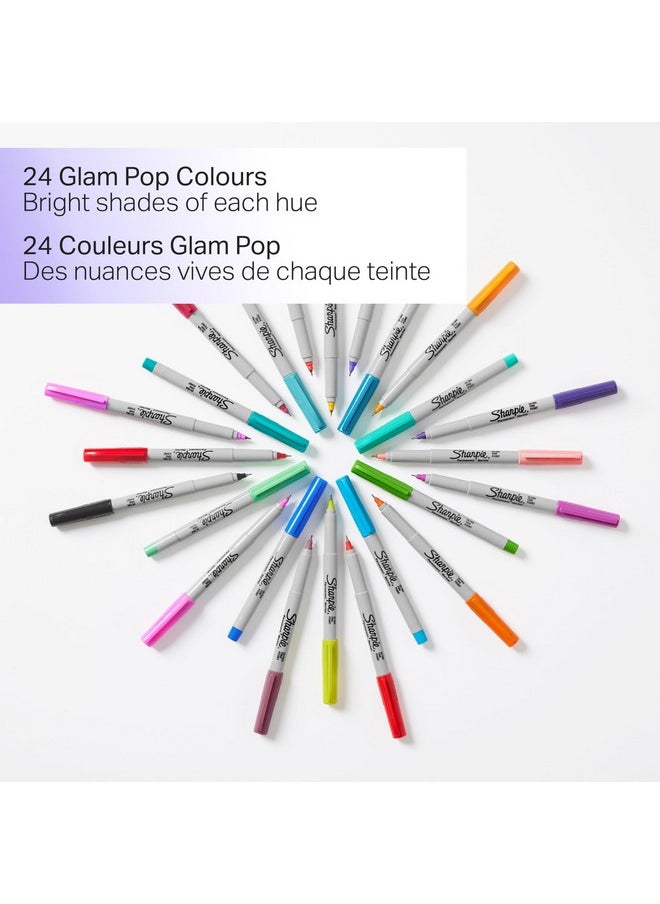 Sharpie Glam Pop Permanent Markers, Ultra Fine Tip Marker Set, Coloring Markers, Art Markers, Drawing Markers, Writing Markers, Resilient Ink, Assorted Colors, 24 Count  - Image 2