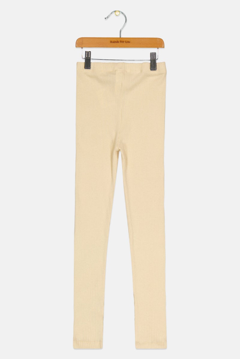 KOTON Kids Girl Ribbed Leggings, Beige - Image 3