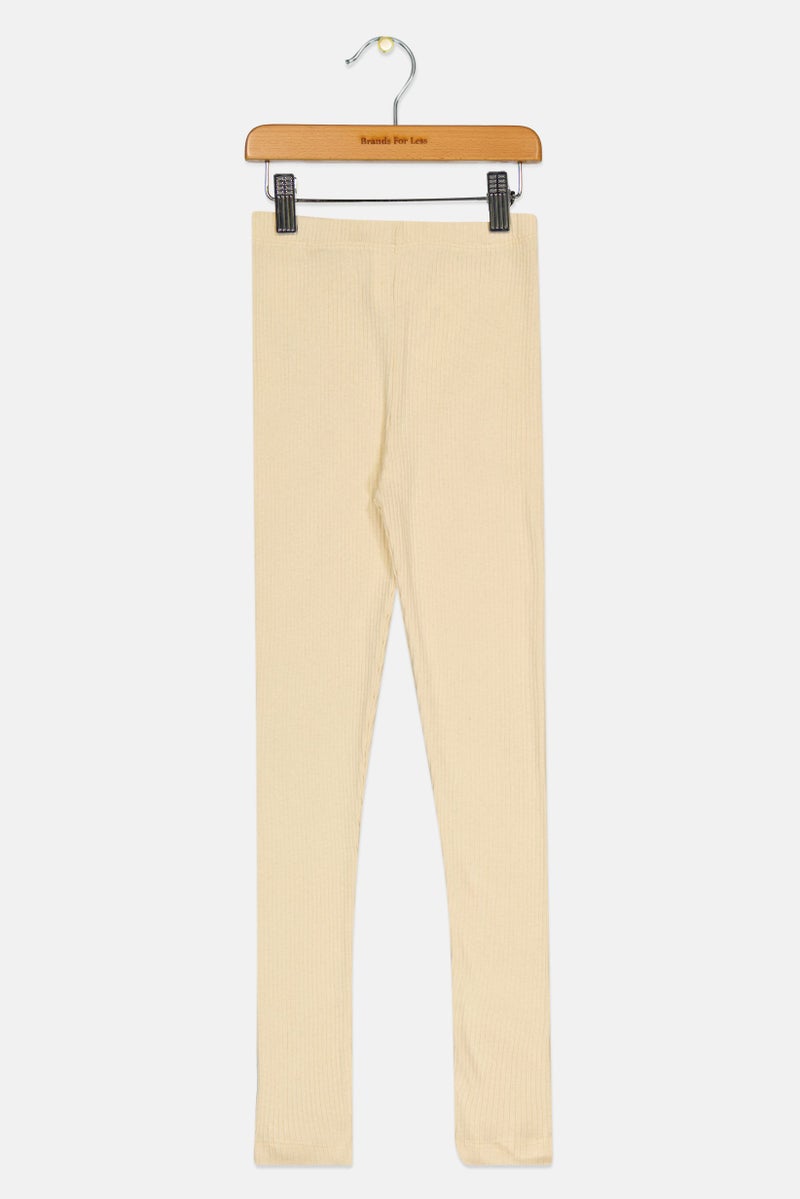 KOTON Kids Girl Ribbed Leggings, Beige - Image 2