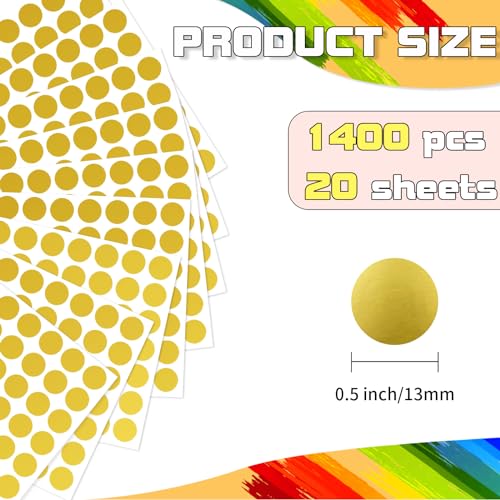 starboling Dot Stickers - 1/2 Inch Gold Circle Labels, 1400pcs Writable Color Coding, Round Labeling for Office, Classroom, Garage Sale - Image 2