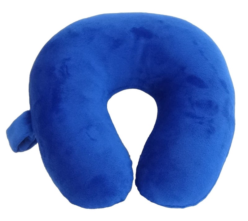 Wolf Essentials Kids Travel Neck Pillow - Cozy Soft Microfiber, Compact Design for Airplane, Car Seat, or Toddler Travel Support â€“ Blue - Image 1