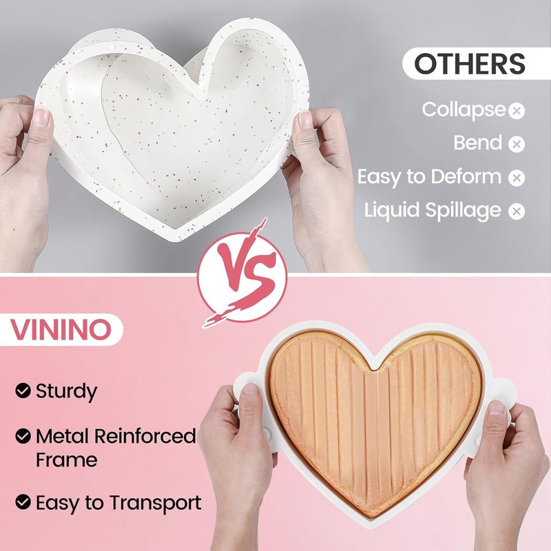 SJ 2P Silicone Heart Shaped Cake Pans with Metal Reinforced Frame, 6 Inch Nonstick Cake Pan, BPA Free Silicone Heart Cake Baking Mold for Oven Dishwasher Safe - Image 4