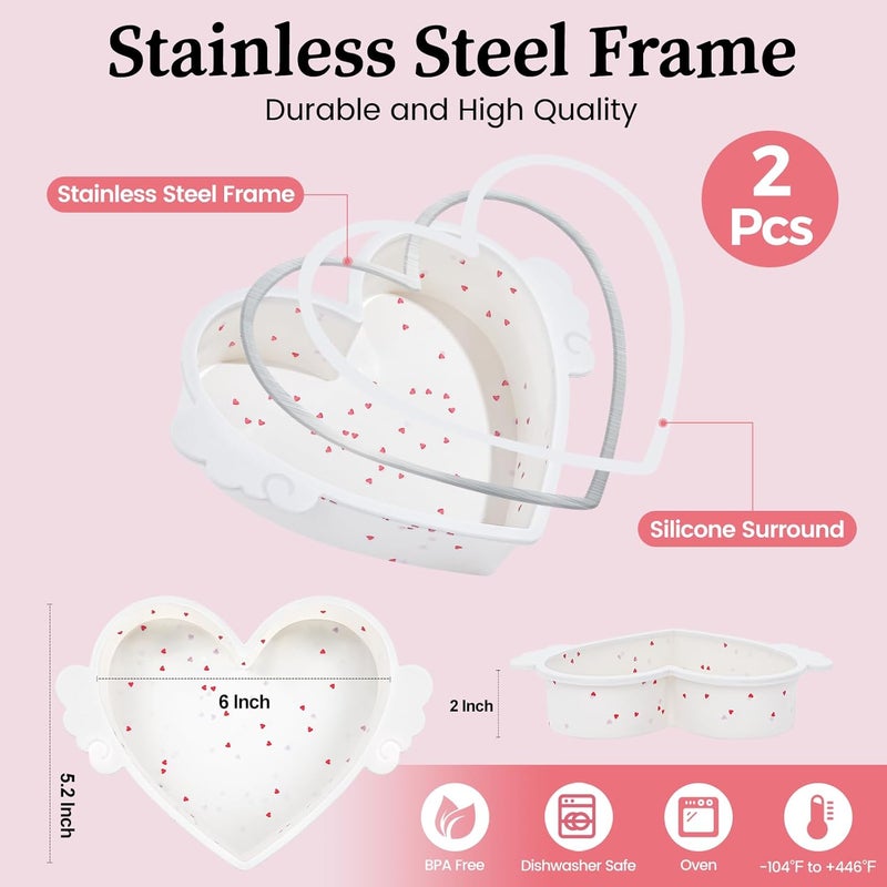 SJ 2P Silicone Heart Shaped Cake Pans with Metal Reinforced Frame, 6 Inch Nonstick Cake Pan, BPA Free Silicone Heart Cake Baking Mold for Oven Dishwasher Safe - Image 3