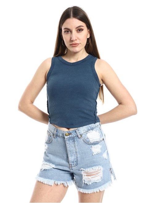 The rarest women's wide-neck crew-neck shirt - navy blue
