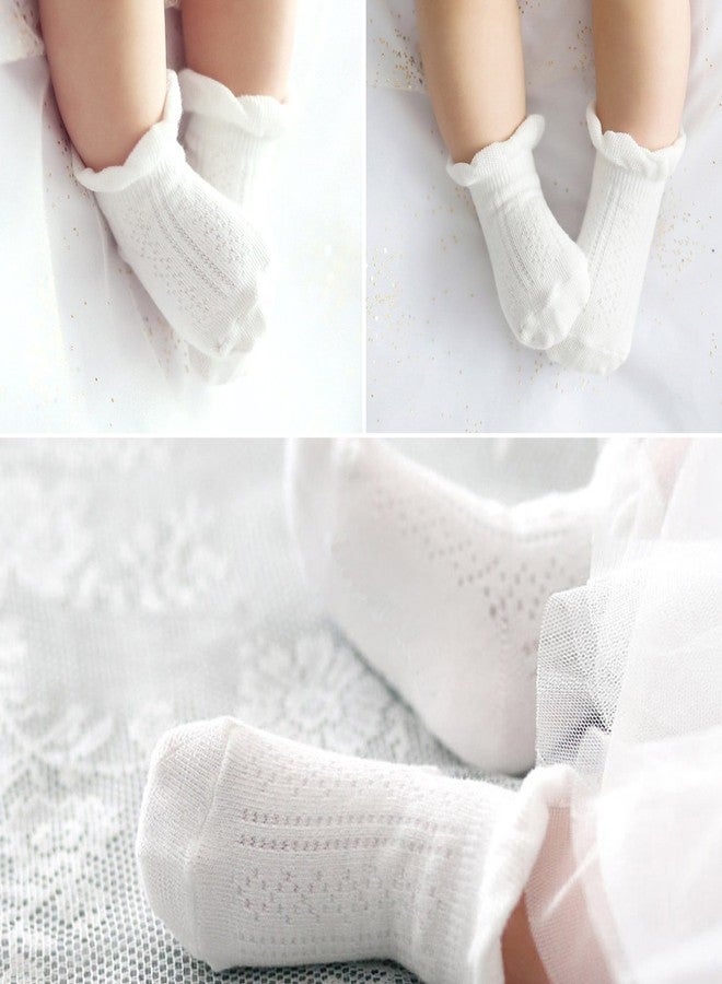 EPEIUS Toddler Girls Non Slip Ruffle Frilly Socks with Grips Pointelle Little Kids Cotton Non-skid Socks 6 Pair Pack,Natural White,3-5 Years - Image 2