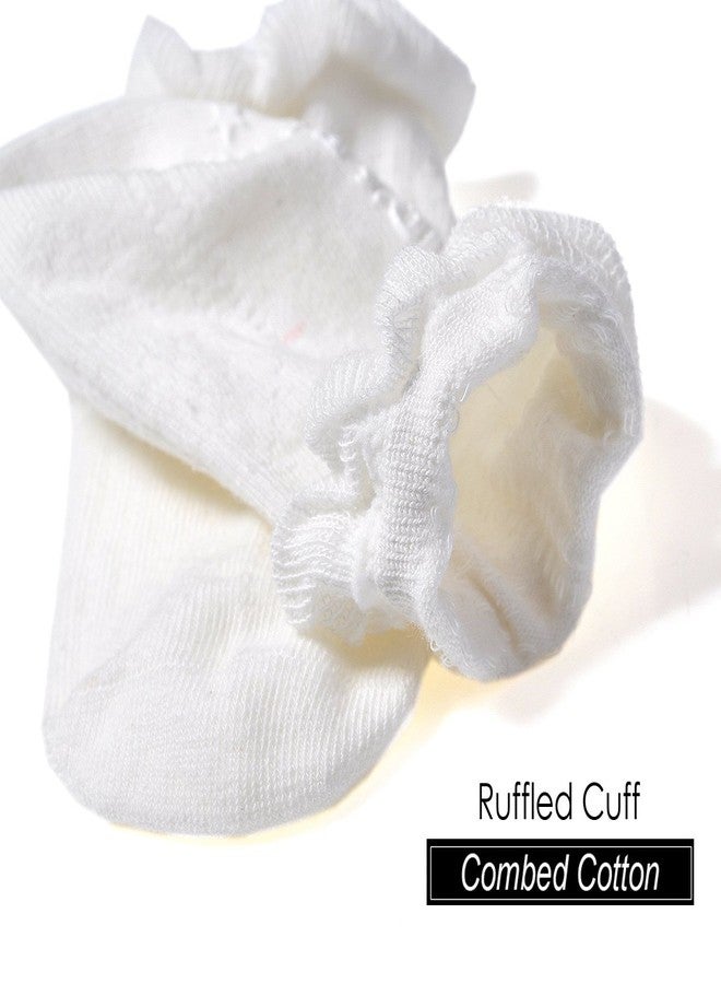 EPEIUS Toddler Girls Non Slip Ruffle Frilly Socks with Grips Pointelle Little Kids Cotton Non-skid Socks 6 Pair Pack,Natural White,3-5 Years - Image 5