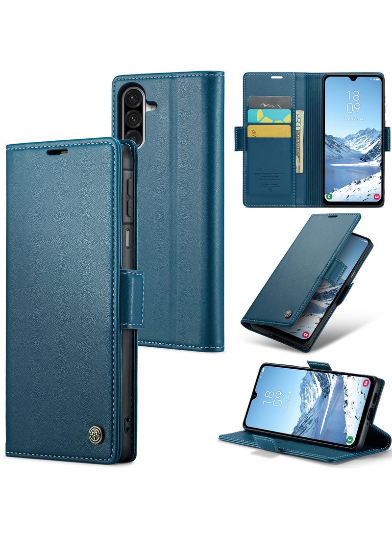 CaseMe Phone Case Luxury PU Leather Design Anti Fingerprint 023 Flip Cover Card Slot Holder Cover For Samsung Galaxy A26 (Blue) - Image 1