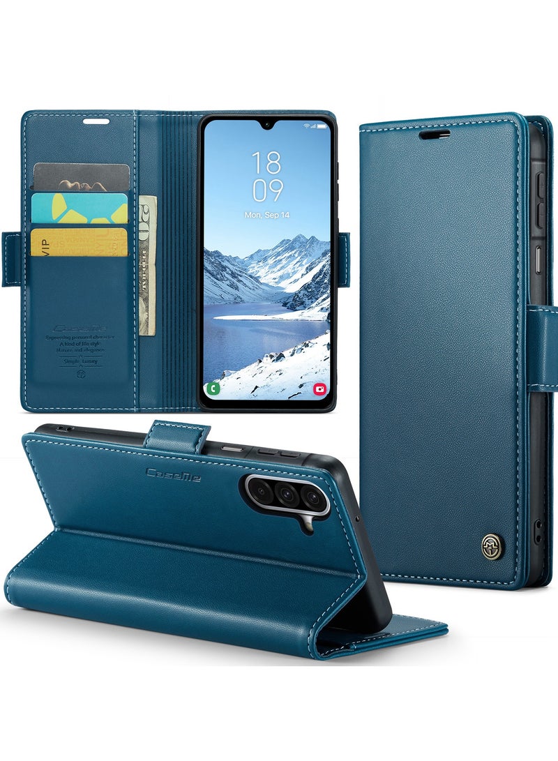 CaseMe Phone Case Luxury PU Leather Design Anti Fingerprint 023 Flip Cover Card Slot Holder Cover For Samsung Galaxy A26 (Blue) - Image 2