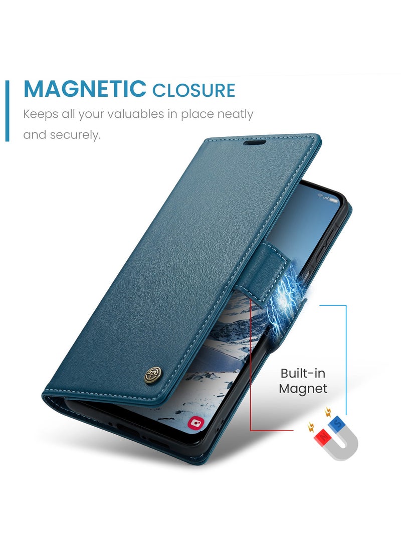 CaseMe Phone Case Luxury PU Leather Design Anti Fingerprint 023 Flip Cover Card Slot Holder Cover For Samsung Galaxy A26 (Blue) - Image 3