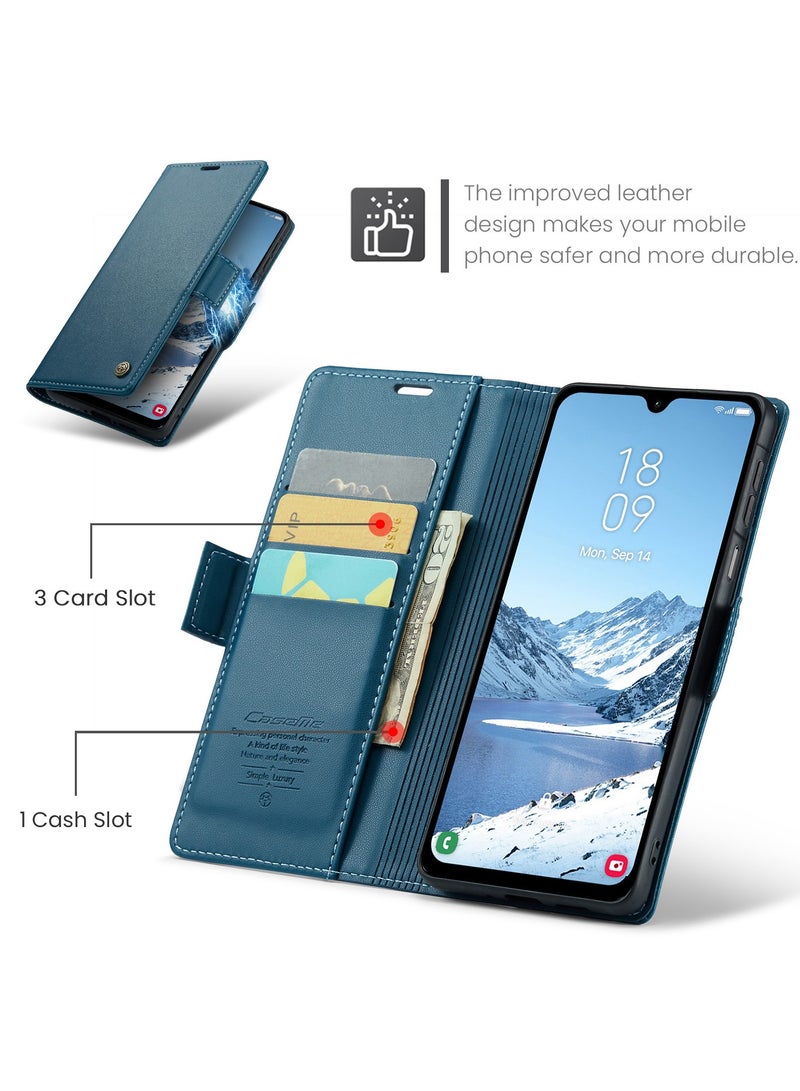 CaseMe Phone Case Luxury PU Leather Design Anti Fingerprint 023 Flip Cover Card Slot Holder Cover For Samsung Galaxy A26 (Blue) - Image 4