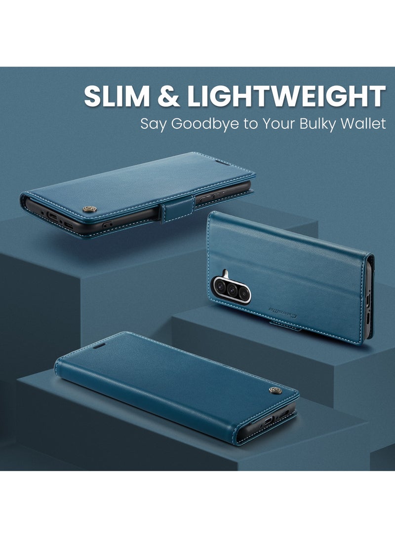 CaseMe Phone Case Luxury PU Leather Design Anti Fingerprint 023 Flip Cover Card Slot Holder Cover For Samsung Galaxy A26 (Blue) - Image 5