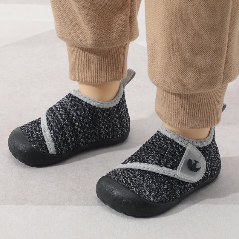 FEETCITY Wide Baby Walking Shoes Barefoot Infant Shoes Baby Sneakers Newborn Crib Shoe Flexible Lightweight Black Grey - Image 3
