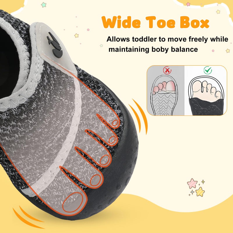 FEETCITY Wide Baby Walking Shoes Barefoot Infant Shoes Baby Sneakers Newborn Crib Shoe Flexible Lightweight Black Grey - Image 5