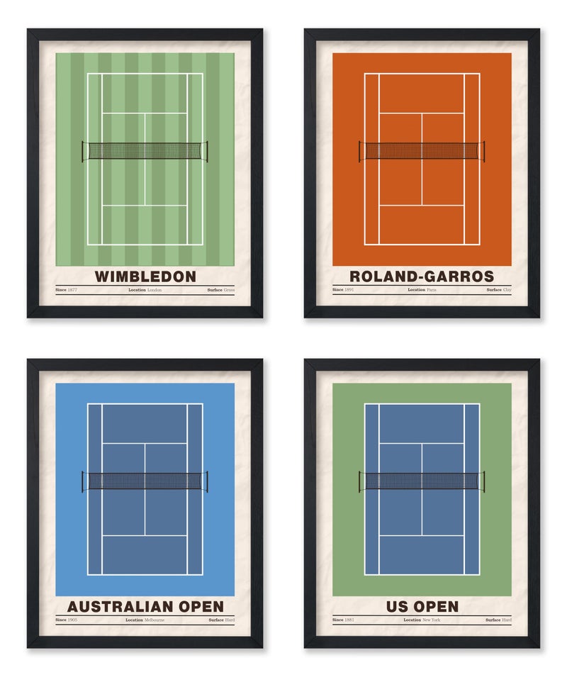 Poster Master 4-Piece Sports Print - Tennis Poster - Sport Tournament Art - Grand Slam Wall Design - US & Australian Open Art - Great Gym, Living Room or Office Decor - 8x10 UNFRAMED Wall Art - Image 1