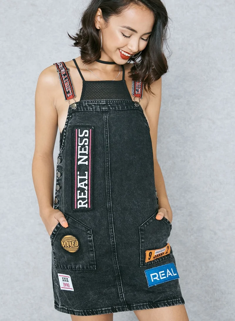 FOREVER 21 Patches Detail Pinafore Dress