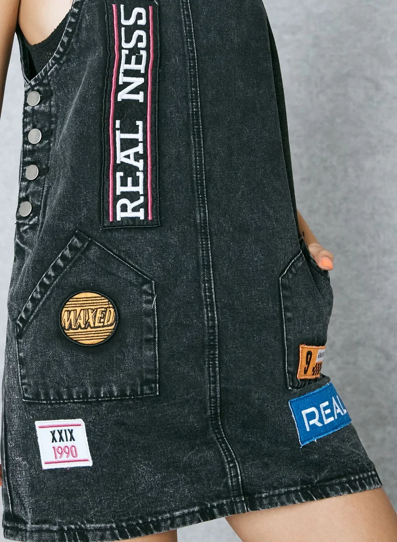 FOREVER 21 Patches Detail Pinafore Dress