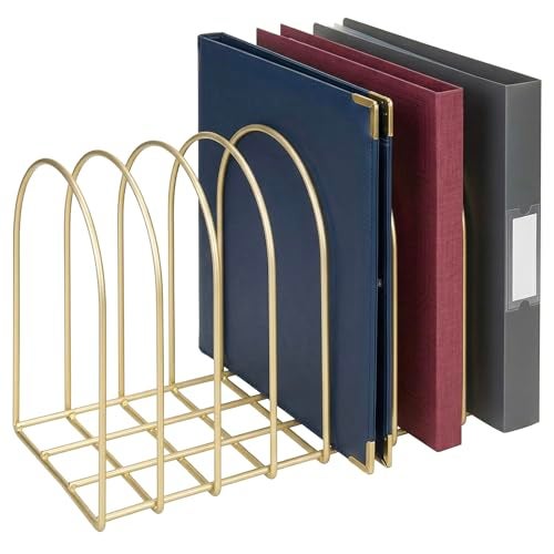 MyGift File Organizer for Desk Brass Metal Wire Binder Holder with 8 Wide Slots Vintage Arch Design Document Holder Rack for Home Office - Image 1