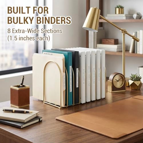 MyGift File Organizer for Desk Brass Metal Wire Binder Holder with 8 Wide Slots Vintage Arch Design Document Holder Rack for Home Office - Image 3