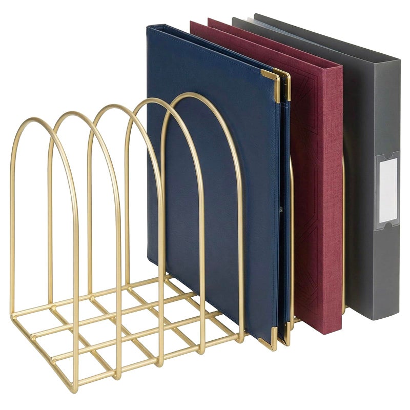 MyGift File Organizer for Desk Brass Metal Wire Binder Holder with 8 Wide Slots Vintage Arch Design Document Holder Rack for Home Office - Image 2