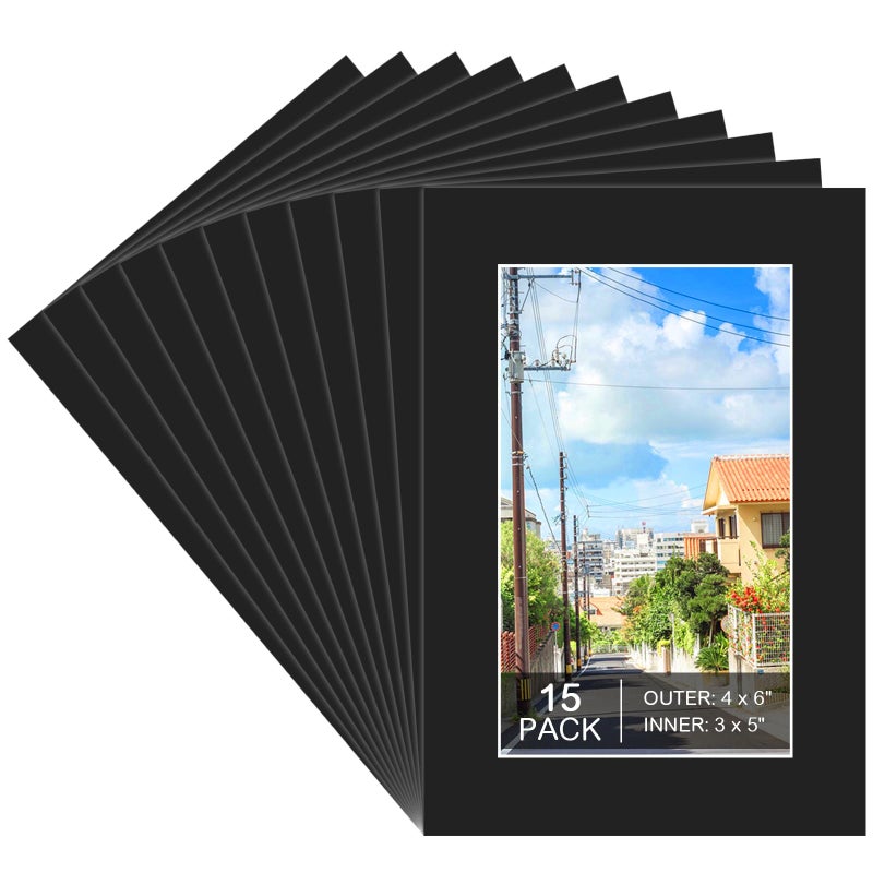 بروديوت مجموعة من 15 إطار صور أسود مقاس 4×6، إطارات صور مقاس 3×5، إطار صور أساسي، لوحة عرض ذات حواف مشطوفة، مجموعة عرض للصور والمطبوعات والأعمال الفنية - Image 1