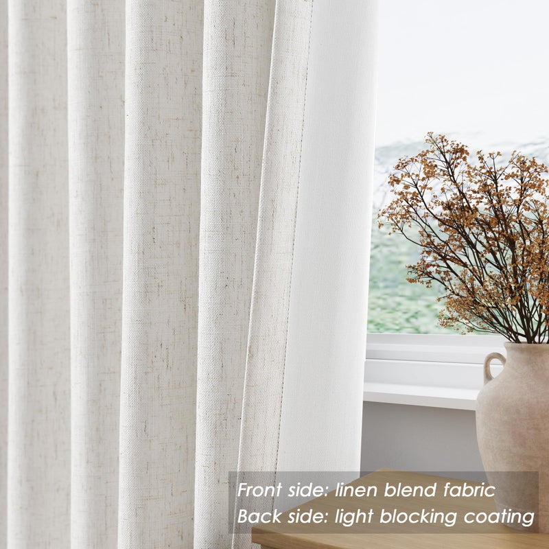 Nanspring Cream Linen Blackout Curtains 84 inch Length 2 Panels Set for Bedroom Thermal Insulated 100% Blackout Linen Drapes Back Tab Neutral Rustic Farmhouse Block Out Room Darkening Window Curtains Ivory - Image 5