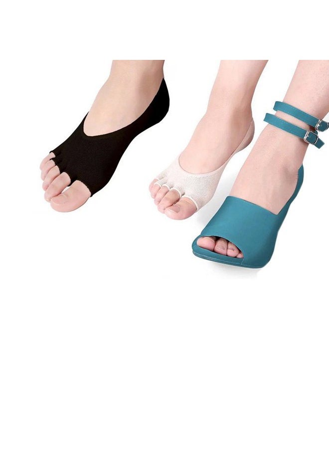Angzhili Only Dental Women Ladies Summer Peep Toe Socks Open Toe Socks Invisible Liner Fashion Breathable Open-Toed Liner Socks No Show with Nonslip Heel Grip(Black, 2 Pair), Black, 2 Pair, One size - Image 3